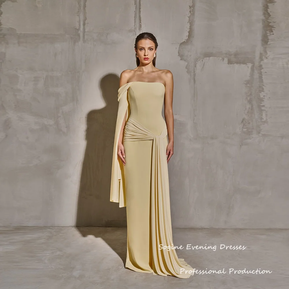 

Light Yellow Customized Prom Dresses For Women Off Shoulder Mermaid Cocktail Party Dress With Pleats Formal Prom Gowns 2025