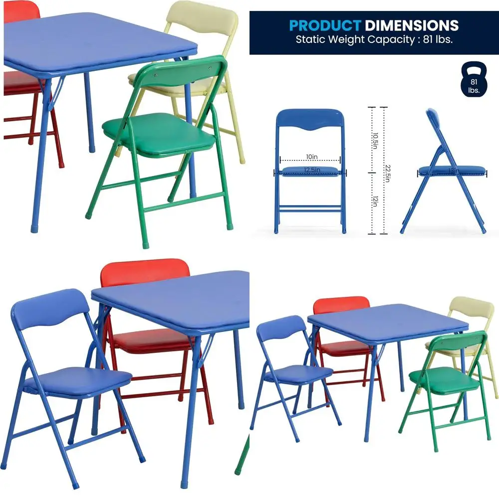

Multicolor 5-Piece Folding Square Table and Chairs Set for Kids, Ideal for Daycare and Classroom Activities