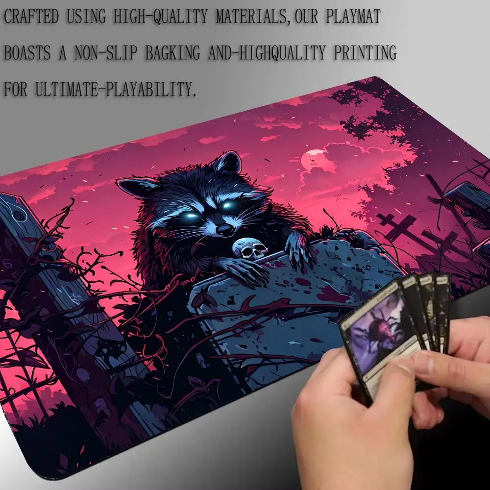 Funny Raccoon Magic Party Game Mat Magic Gathering Playmat Durable Rubber for MTG&TCG Games 35X60cm Mouse Pad Offices Desk Mats