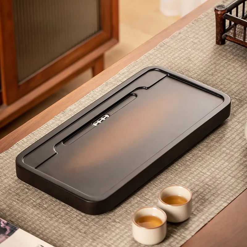 Bandeja de té rectangular de lujo de bambú para sala de estar, bandeja de drenaje pequeña para té Kong Fu, bandeja imperial antigua rectangular para el hogar