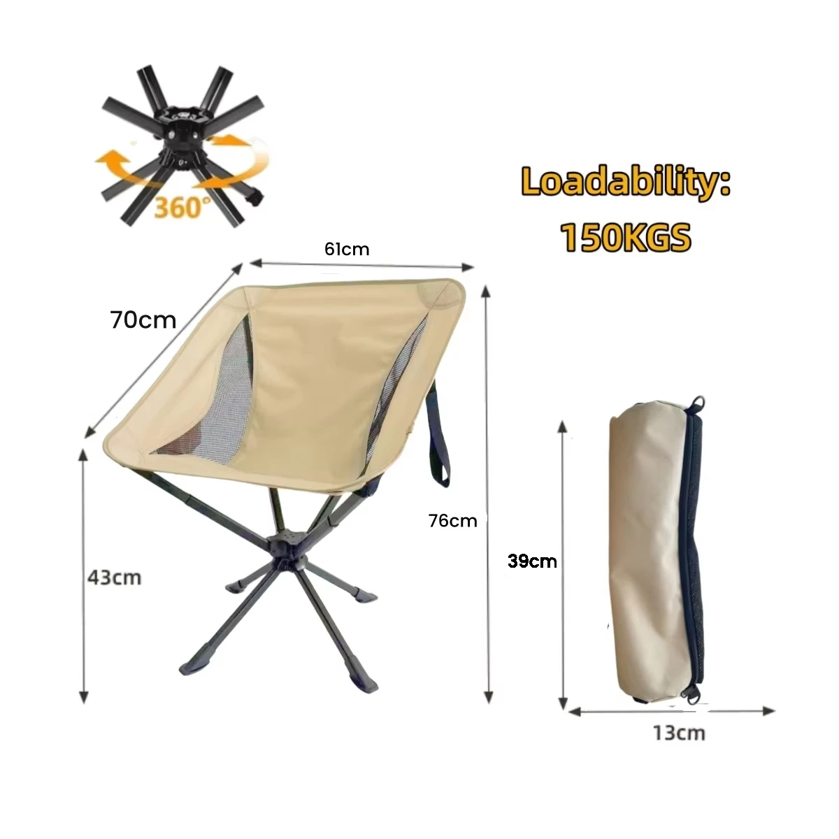 Lightweight Aluminum Oxford Cloth Chair Foldable Swivel Modern Design Outdoor Camping Beach Hiking Fishing Picnics Moon Chair view 2