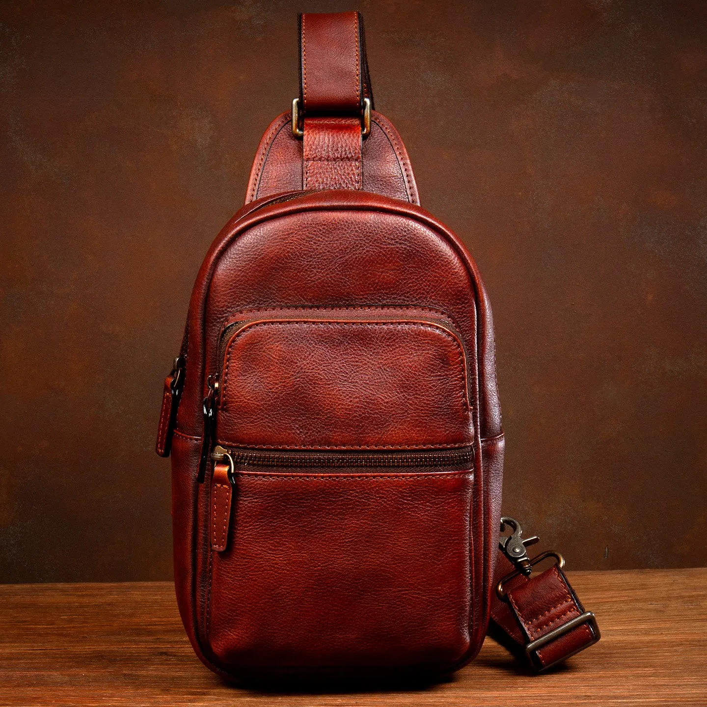 Vintage Handmade Men's Cowhide Chest Bag Casual Crossbody Vegetable Tanned Leather Shoulder Genuine Leather Daily Use