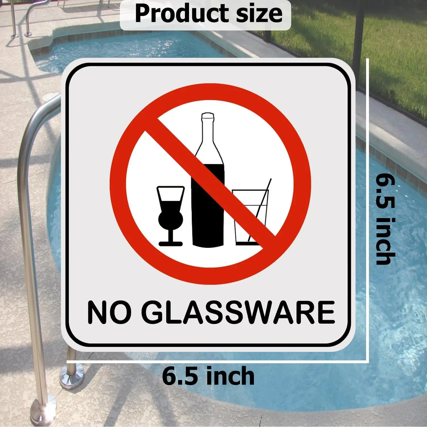 4 Pack “No Glassware”Pool Marker Swimming Pool Sign 6 Inch -Vinyl Adhesive Pool Warning Sign No Glass Stickers