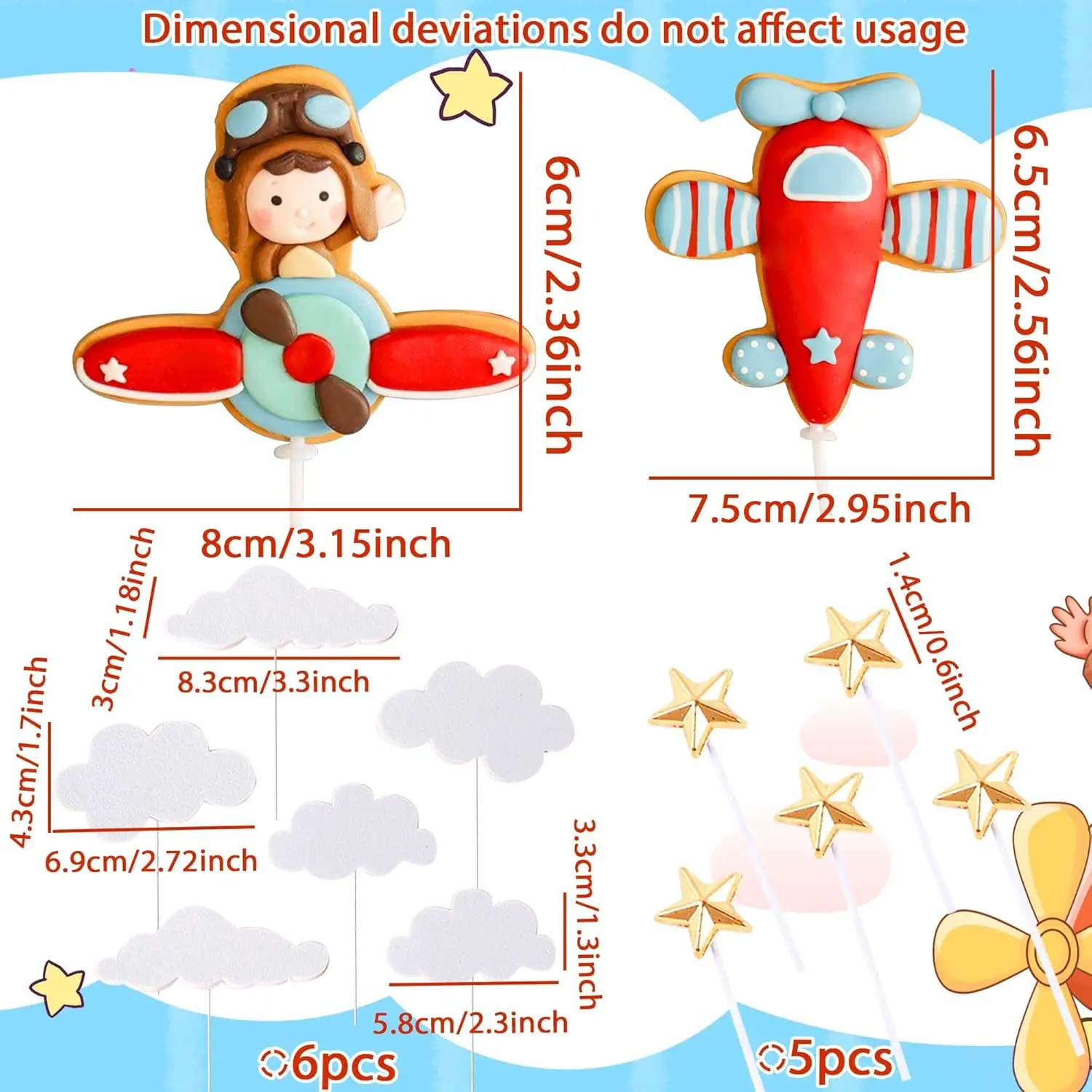 13 Stück Flugzeug-Kuchenaufsatz für Zeitfliegen 1., Flugzeug-Themen-Dekorationen für Geburtstags-Babyparty – Detail 2