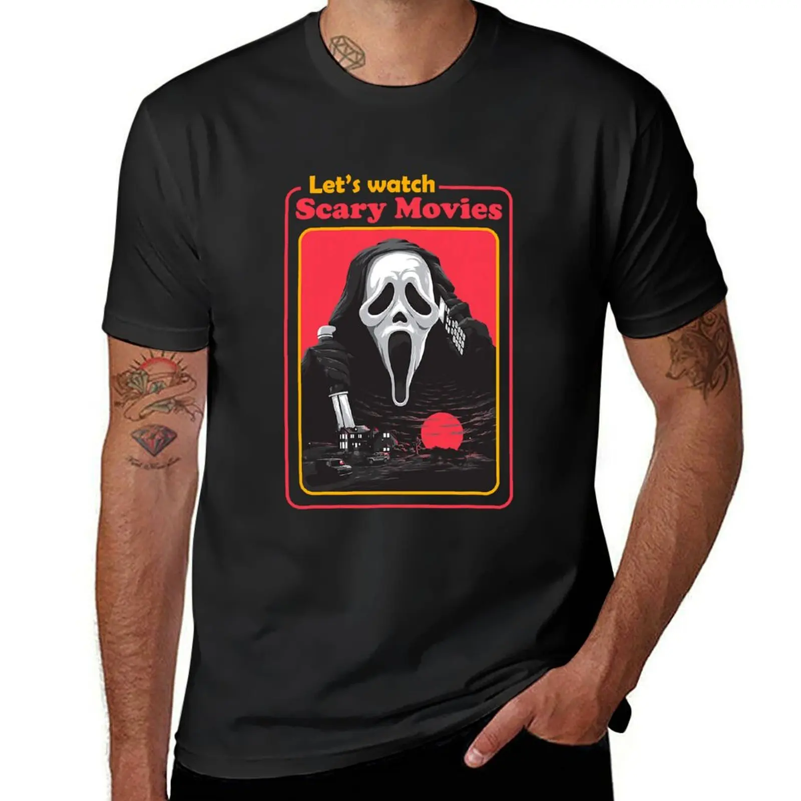 

let's watch scary movies Horror Movies Scary Halloween T-Shirt T-Shirt funnys anime clothes big and tall t shirts for men