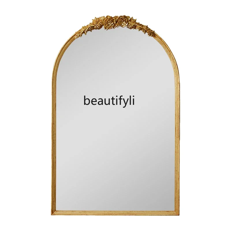 

French rose bathroom mirror with lamp washstand LED makeup mirror arch bathroom defogging toilet mirror