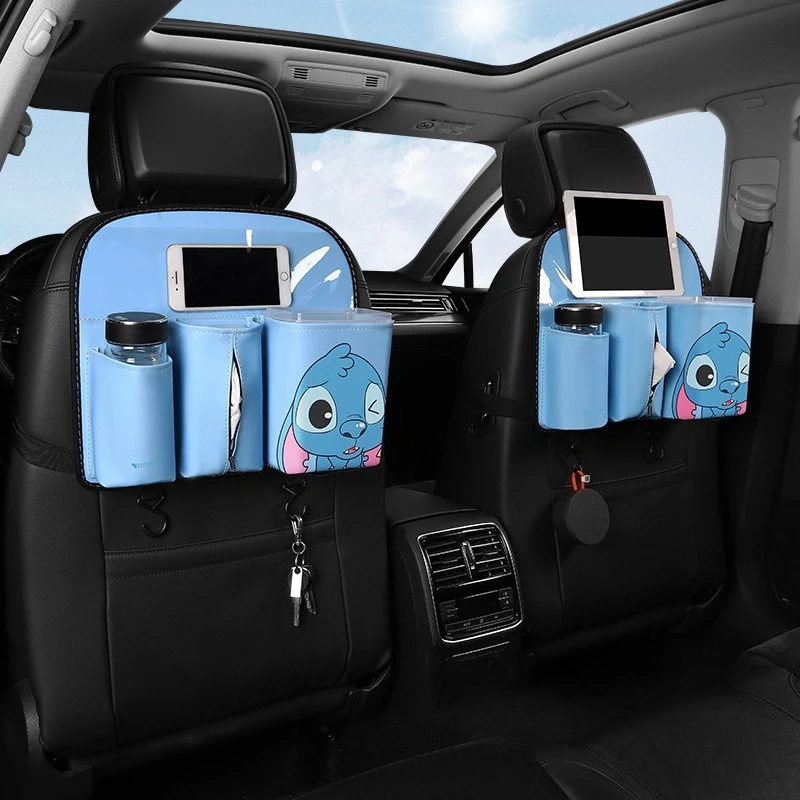 

Stitch Cartoon Leather Car Seat Back Storage Hanging Bag with Tablet Holder Trash Can & Table Board for Vehicle Organization