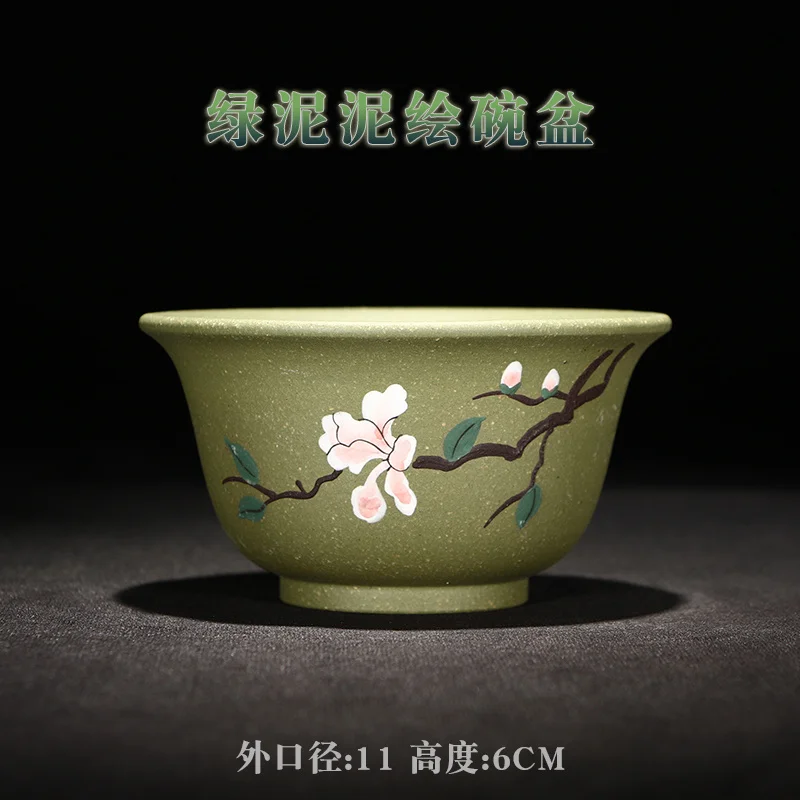 Chinese Hand-Paint Bonsai pot ,Flower Pattern Vase, Green Clay, Made by purple sand ,Cubicle, Garden Decoration