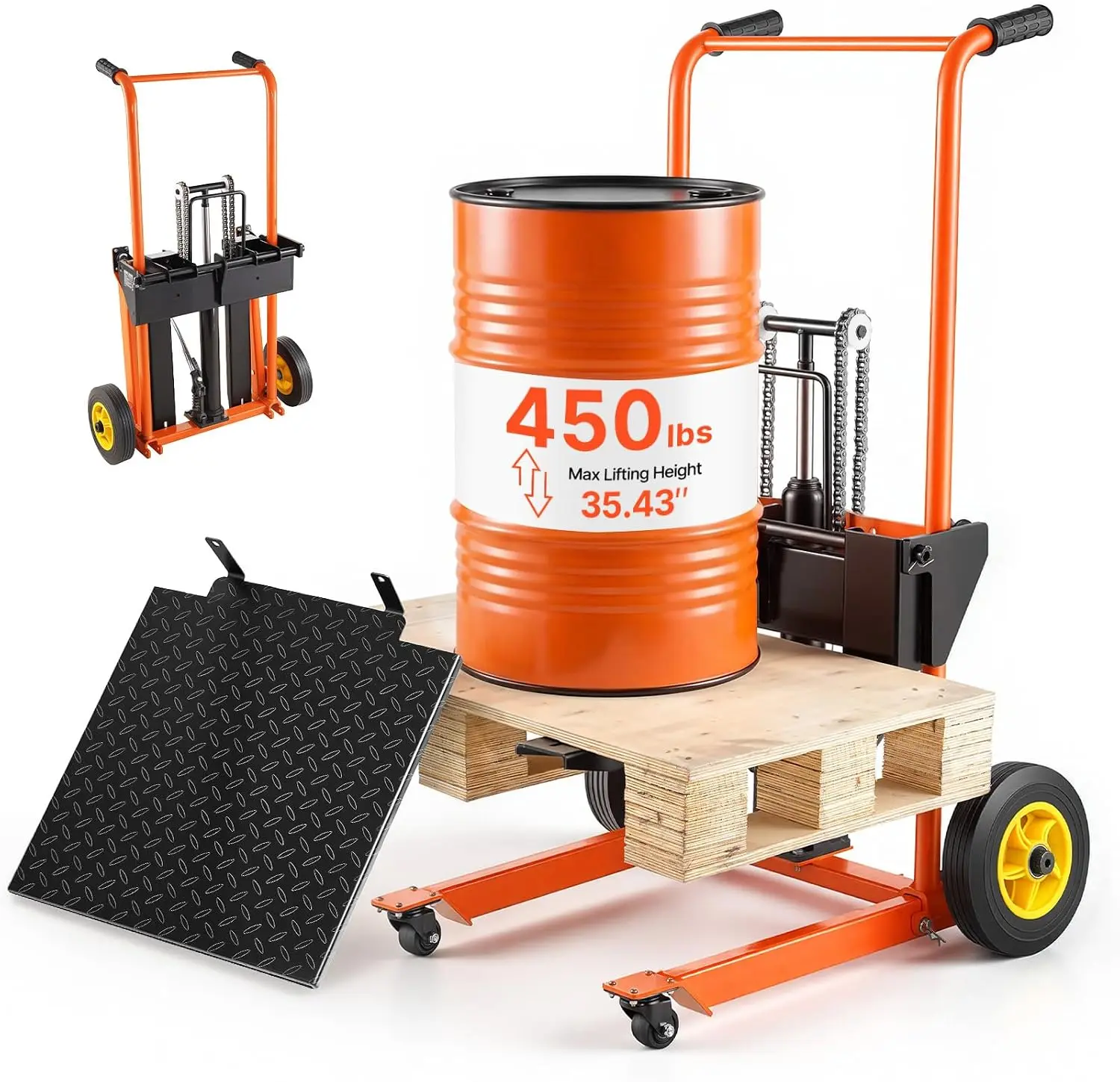 Hydraulic Material Lift Winch Stacker, 450 lbs Load Capacity, 35.4'' Max Lifting Height, Pallet Truck Dolly with Fork Lift Table