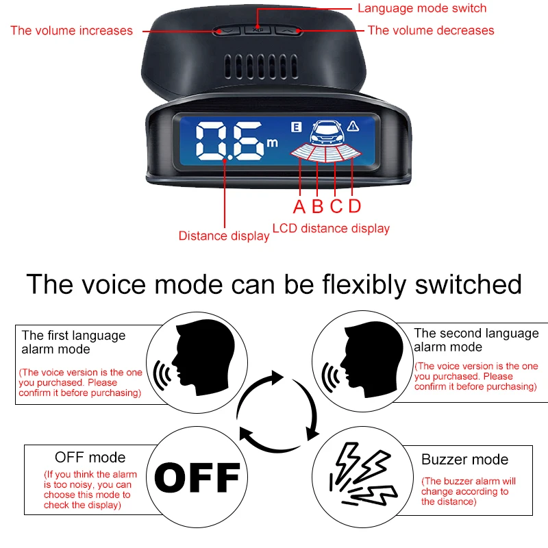 Front Rear Parking Sensor Kit 8 Probe Auto Blind Spot Radar LCD Monitor 12V Parktronic Reverse Backup Assist System view 5