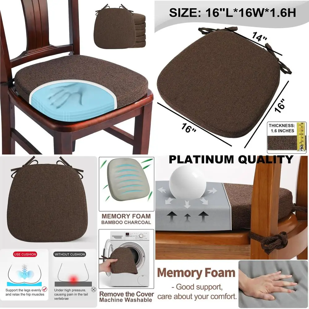 

6-Pack U-Shape Woven Fabric Dining Chair Cushions, Comfortable Kitchen Seat Pads with Removable Slip-Resistant Covers, Set of 6,