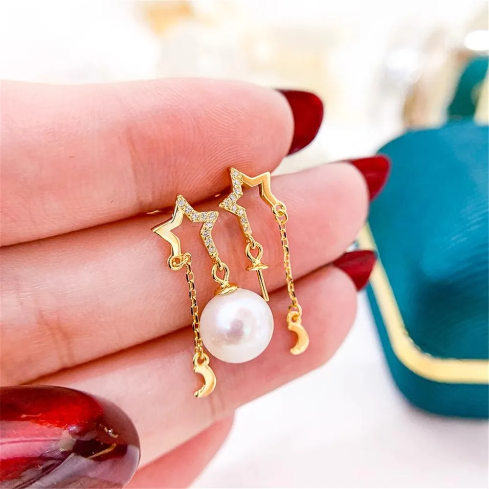 

DIY Pearl Mini Accessories S925 Pure Silver Ear Stud Empty Holder Gold Silver Earrings Fit 6-10mm Oval E358