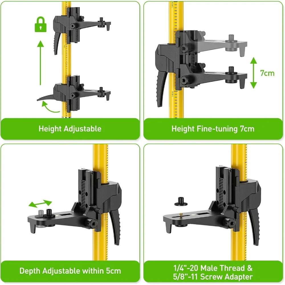 Professional Laser Level Pole with Tripod and Laser Mount for Rotary and Line Lasers, Adjustable Telescoping Laser Pole