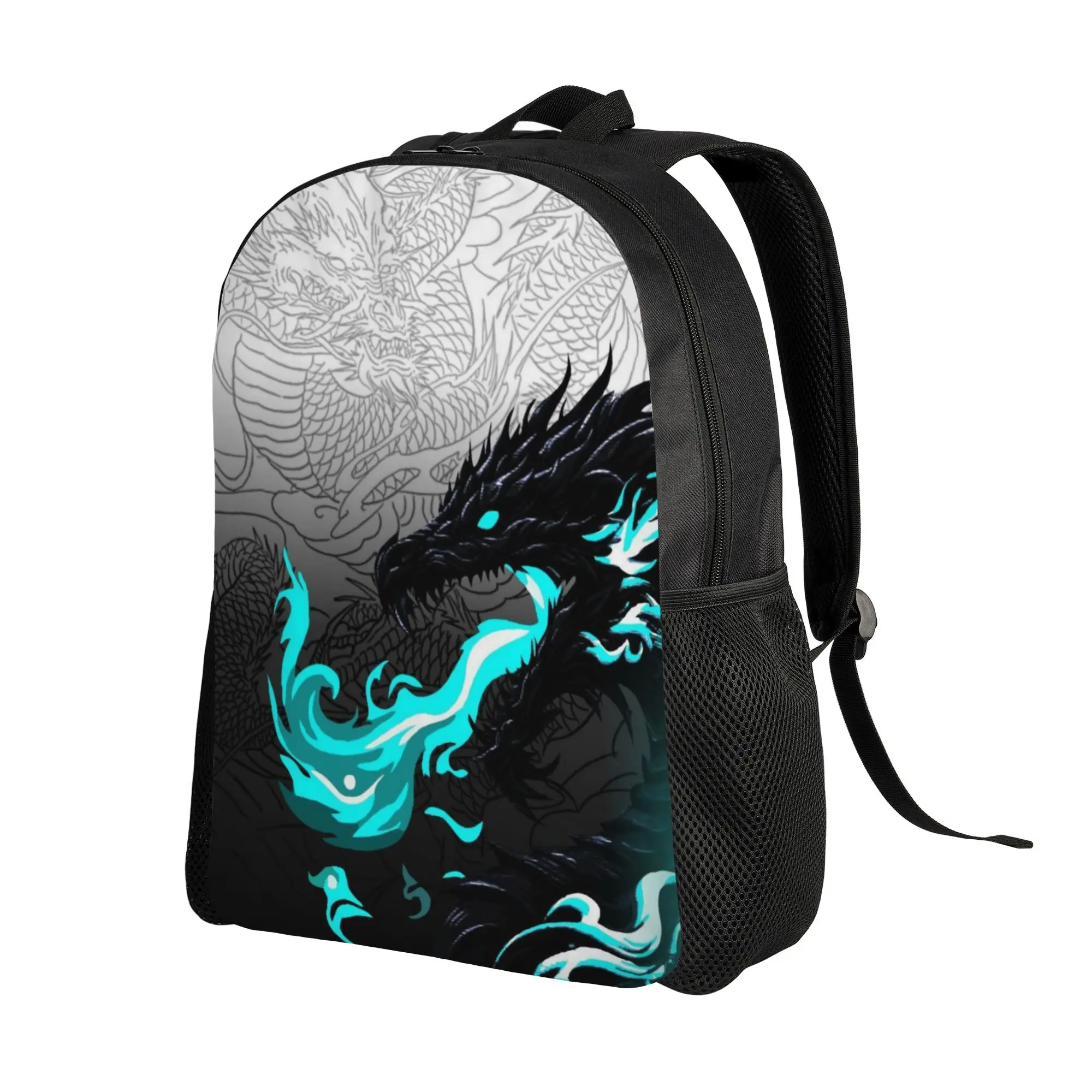Laptop Bag Back to school season Black Dragon Cyan Smoke Design  Daily Backpack