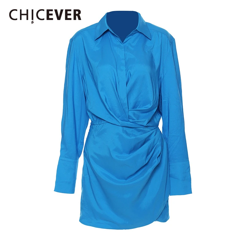 

CHICEVER French Casual Shirt for Women Lapel Long Sleeve Patchwork Single Breasted Spliced Folds Slimming Blouse Female Spring