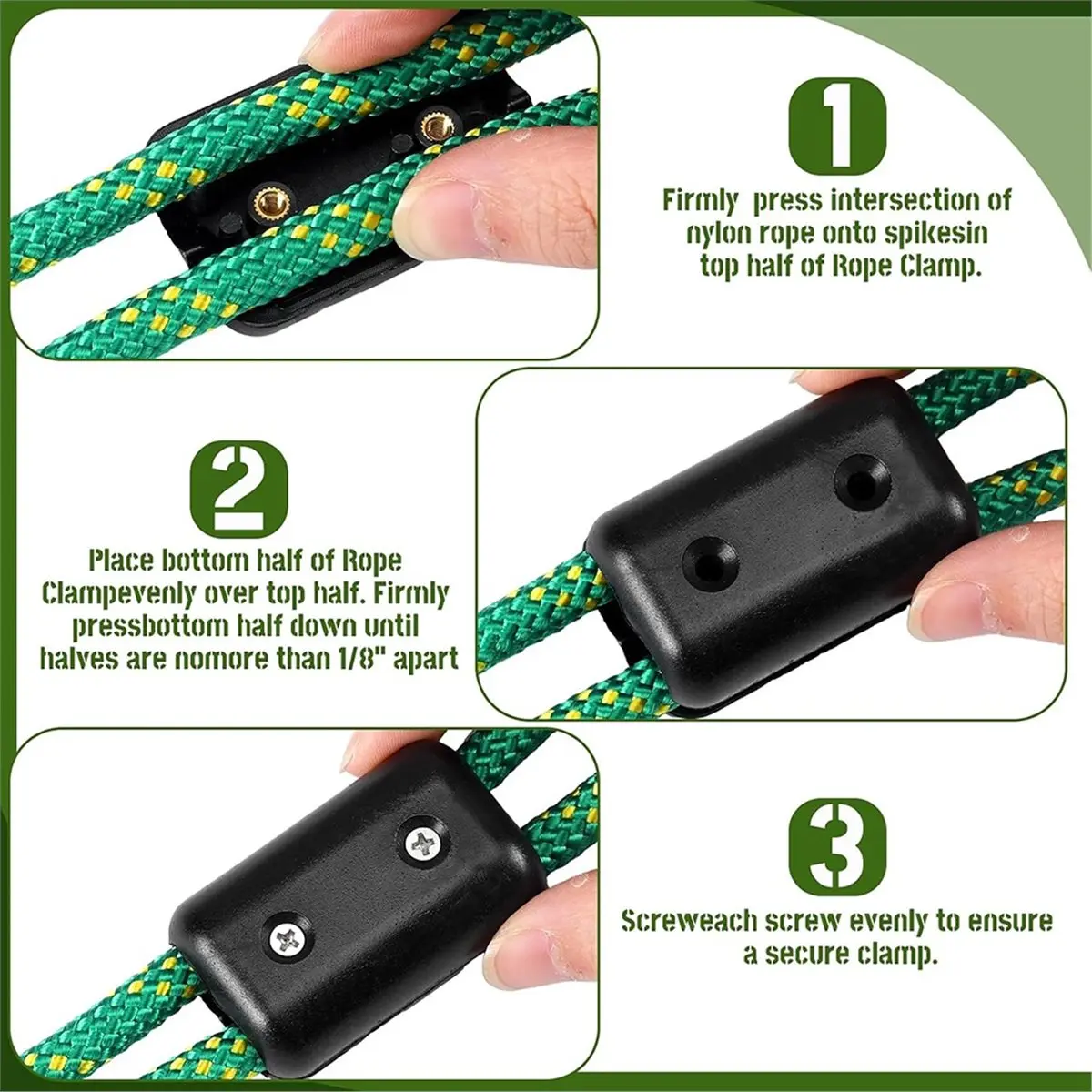 8PCS Double Rope Clamps - 1/2 Inch Reusable Cord Locks for 9-10mm Plastic Rope Connectors (Double Hole)
