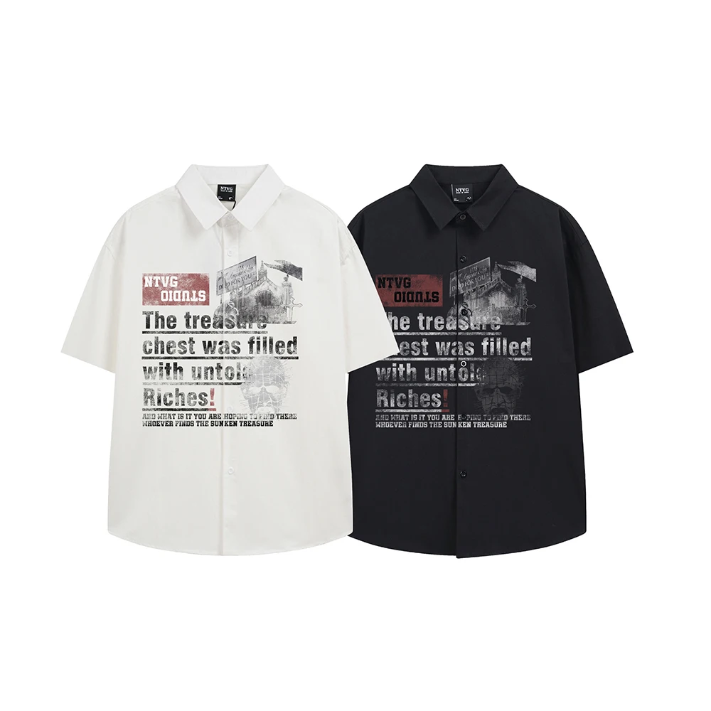 

Hip Hop Short Sleeve Printed Shirt Trend Shirts For Man Goth Y2k Oversize Summer Cotton Designer Tops Korean Popular Clothes Men