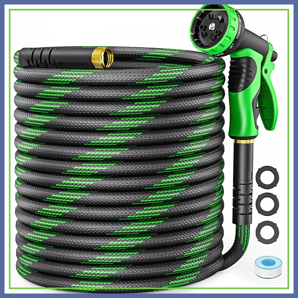 

Non-Expandable Garden Hose 125 FT, Heavy-Duty & Flexible Water Hose with 10-Function Nozzle, Kink-Free & Leak-Proof, Ultra Lightweight for Lawn, Car, Outdoor