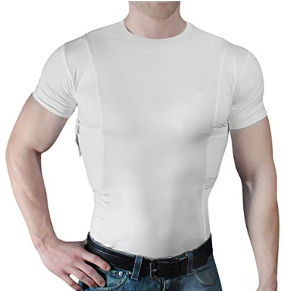

Tactical T-Shirt Short Sleeve Shirts Summer Hunting Shoting Muti-pockets Undershirt Gun Holster Invisible O-Neck Slim Tees 5XL
