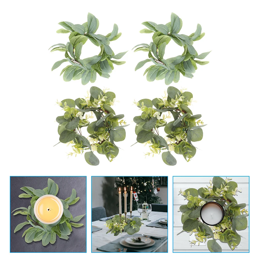 

4pcs Artificial Leaf Ring Wreath Decor Table Centerpiece Party Wedding Home Decoration Fall Spring Simulation Leaves