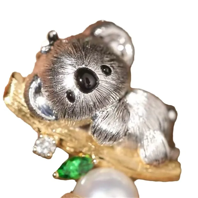 Cute Crit Koala Exquisite Pendant a Two-wearing Hand-drawn Process Inlaid with Sweet and Simple view 5