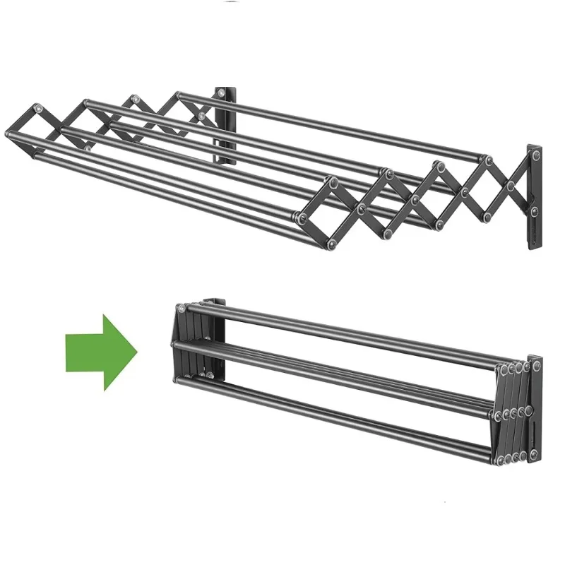 Wall mounted pull out cloth for drying airer length 120cm, collapsible cloth airer rack