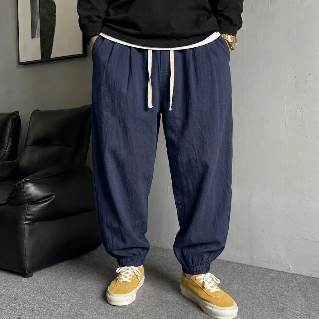 Men's Korean Streetwear Joggers Casual Harem Sport Pants Loose Fit Sweatpants Breathable Drawstring Hiking Trousers for Men