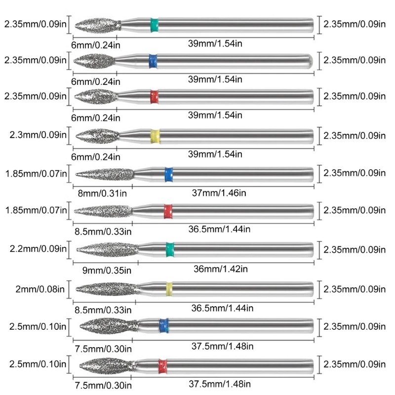 11Pcs Flame Cuticle Drill Bit for Electric Nail Machines Nail Grooming Tool for Nail Technician Nail Care Accessories