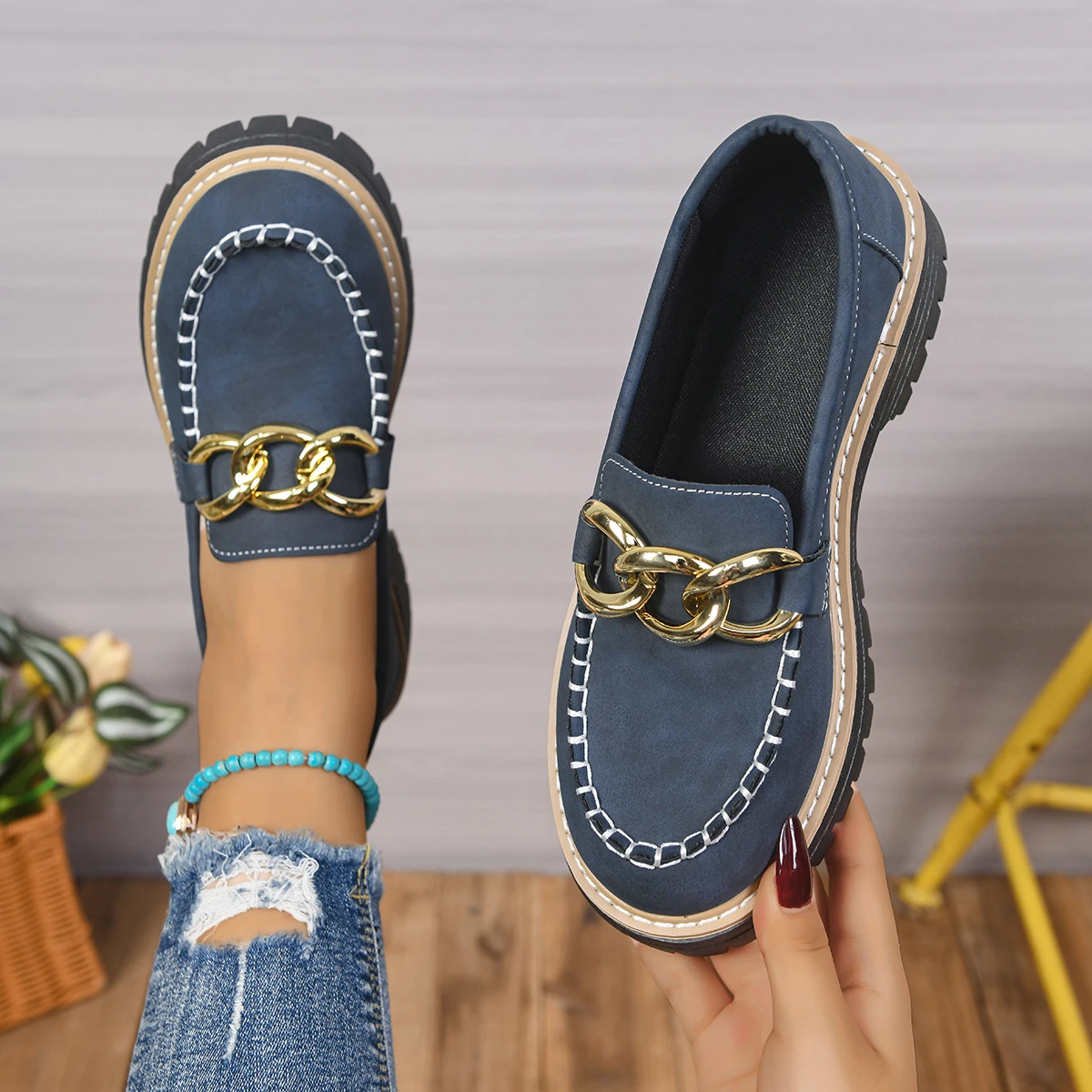 

Women Loafers 2025 New Thick Bottom Oxford Shoes Plus Size Round Toe Sneakers Women Retro British Style Platform Shoes Women