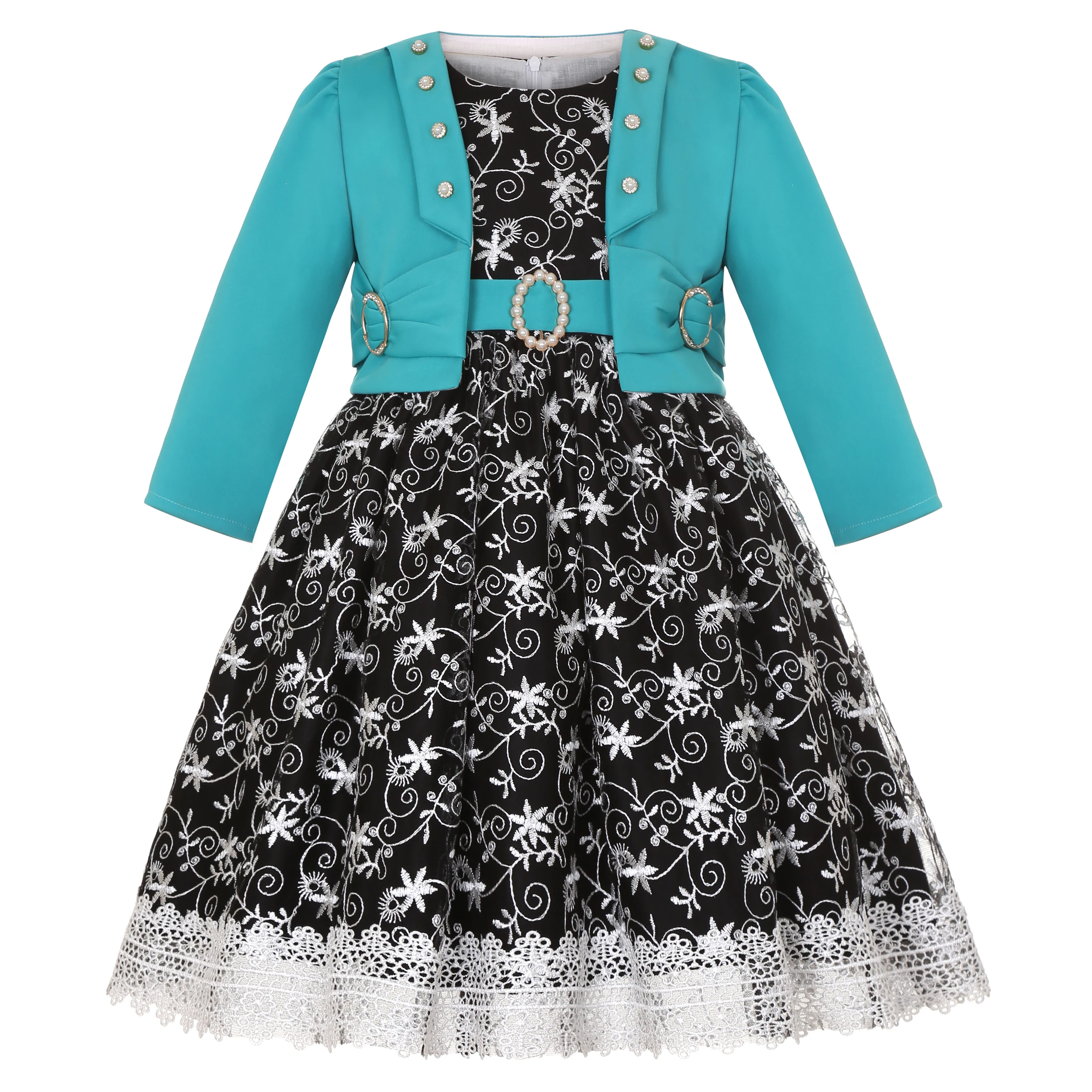 Lace bodice dress with jacket short coat two-piece set for party, performance, wedding dress and flower girl dress