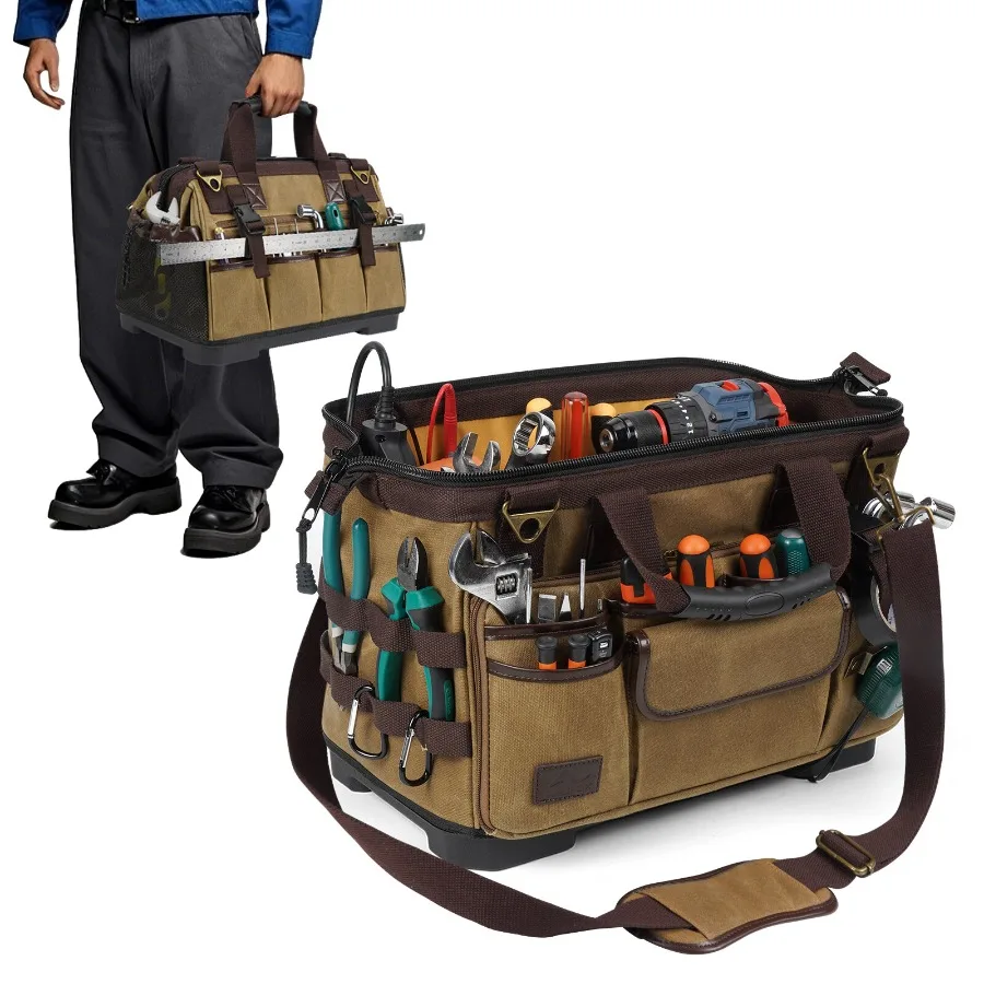 

Vintage Large Multifunctional Electrician Toolkit Canvas Tool Storage Organizer for Workshop and Home Use Durable Fabric Design
