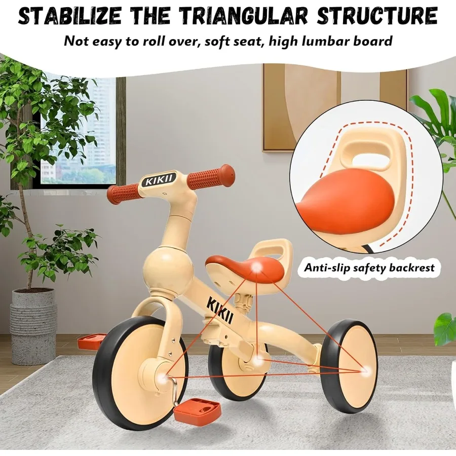 Triciclo per bambini 4 in 1 per 2-4 anni, bici da equilibrio convertibile con pedali, assemblaggio senza attrezzi, triciclo per bambini, ri interno/esterno