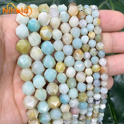 Faceted Mixed Amazonite Natural Stone Loose Beads DIY for Jewelry Making Fashion Bracelet Ear Studs Necklace 6/8/10mm 14