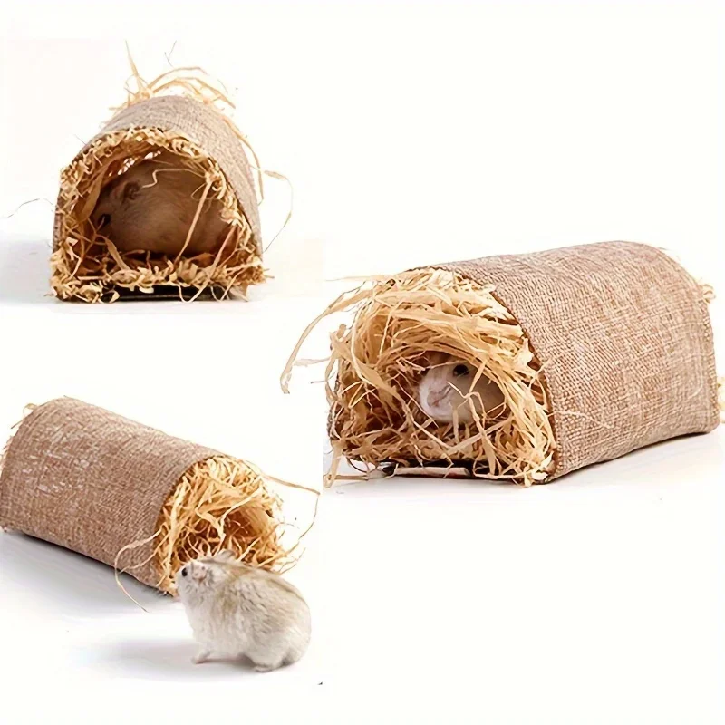 Hideaway Grass Rabbit Hideout Bunny Hideaway Hut Guinea Pig Linen Durable Tunnel with Small Animal Activity Toys view 4
