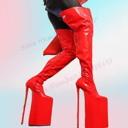 Red Extreme Thin High Heel Platform Boots Pointy Toe Shoes for Women Patent Leather Over The Knee Shoes 2024 Zapatos Para Mujere