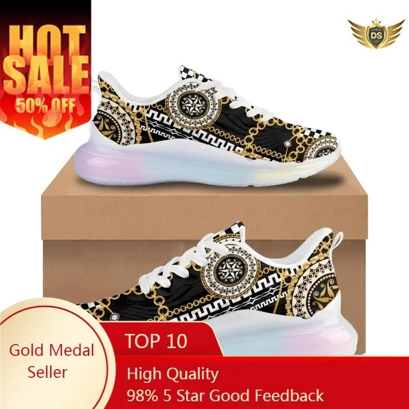 

Golden Floral Pattern Women AF Cushion Shoes Fashion Ladies Club Four Seasons Outdoor Breath Casual Sneakers