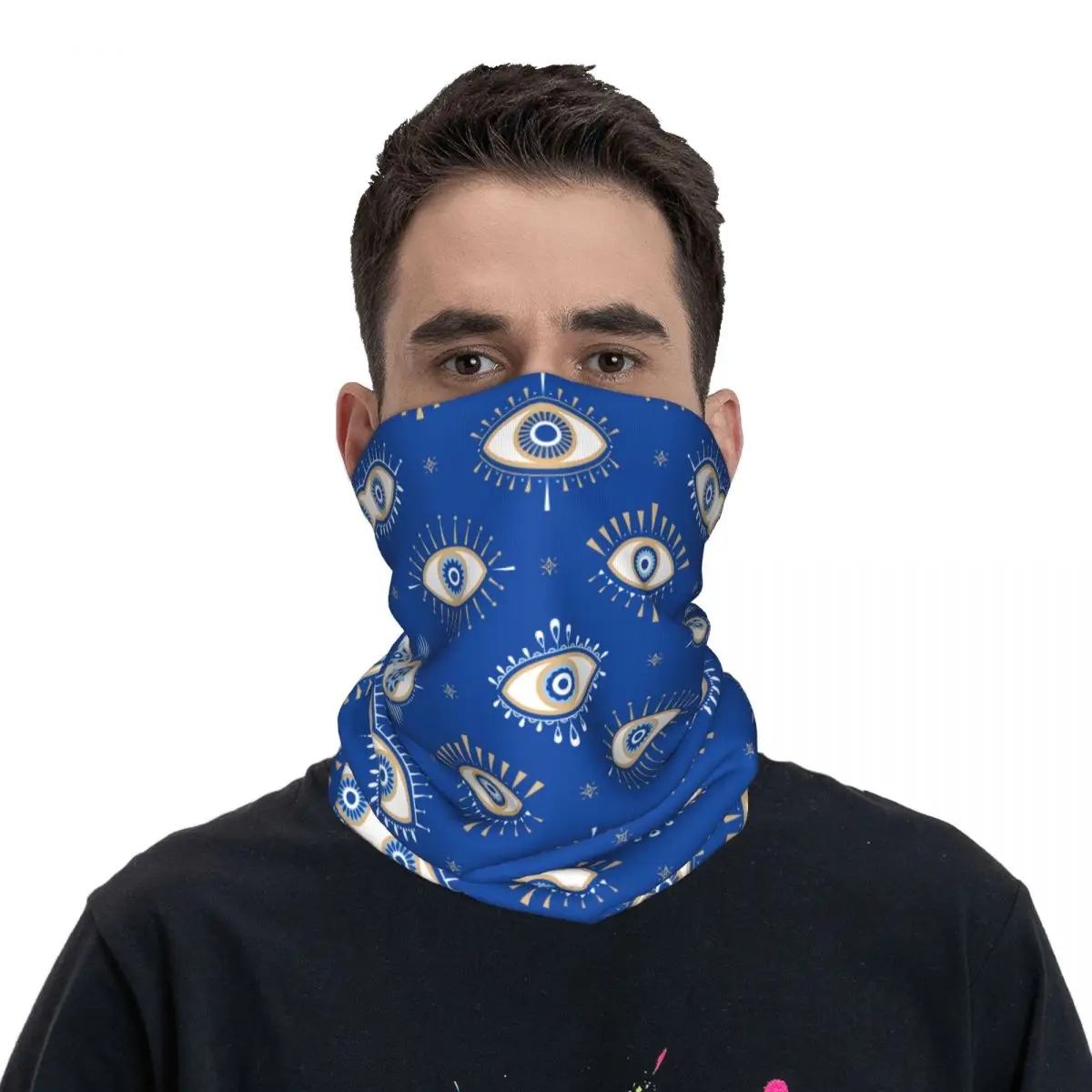 Evil Eye Magic Witchcraft Bandana Neck Cover Printed Blue White Mask Scarf Warm Headband Hiking Unisex Adult Windproof