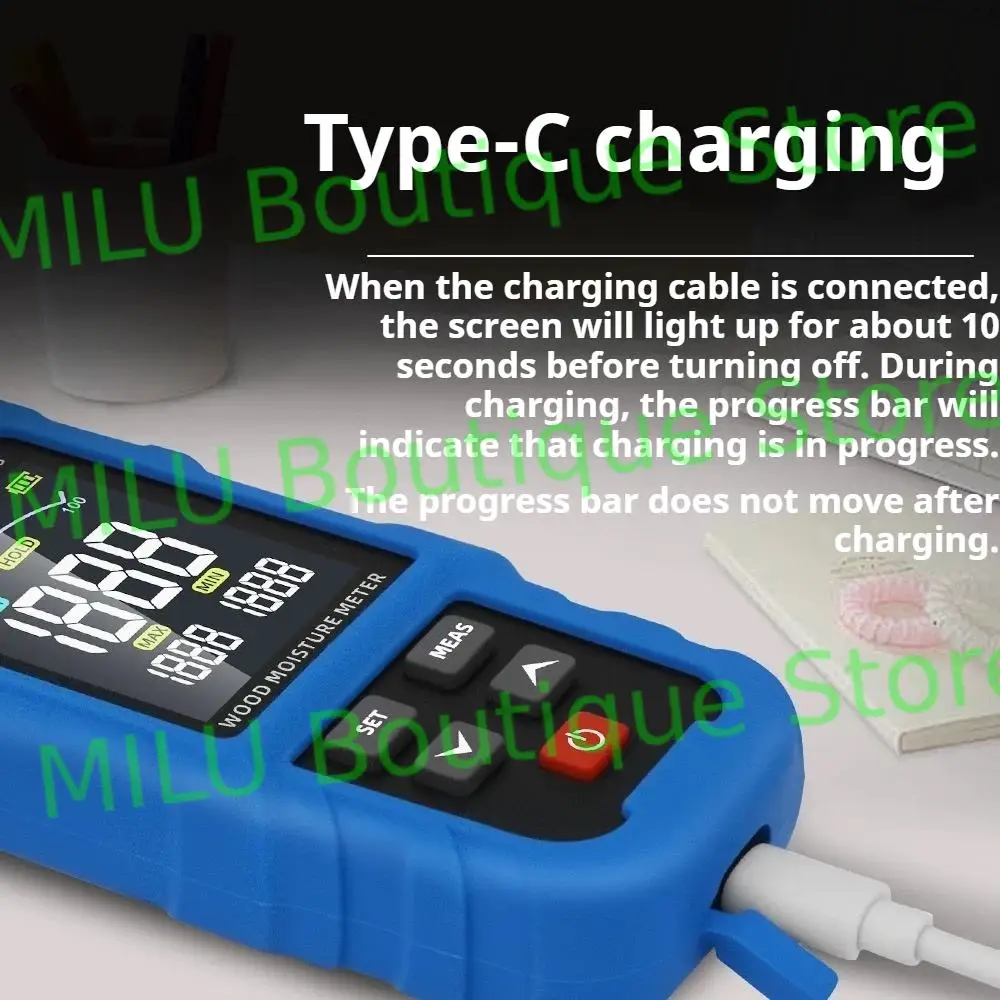 SNAKOL Pinless الخشب مقياس الرطوبة مقياس الرطوبة الرقمي عدم الاتصال الأخشاب كاشف الرطوبة جدار جهاز اختبار الرطوبة نوع C قابلة للشحن #5