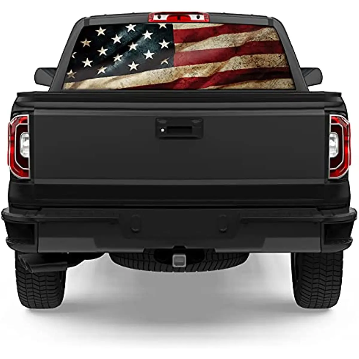 Oasisdream Rear Window Sticker American Flag Graphic Perforated Vinyl Decal for Truck Car SUV Van Patriotic Decoration Small Siz