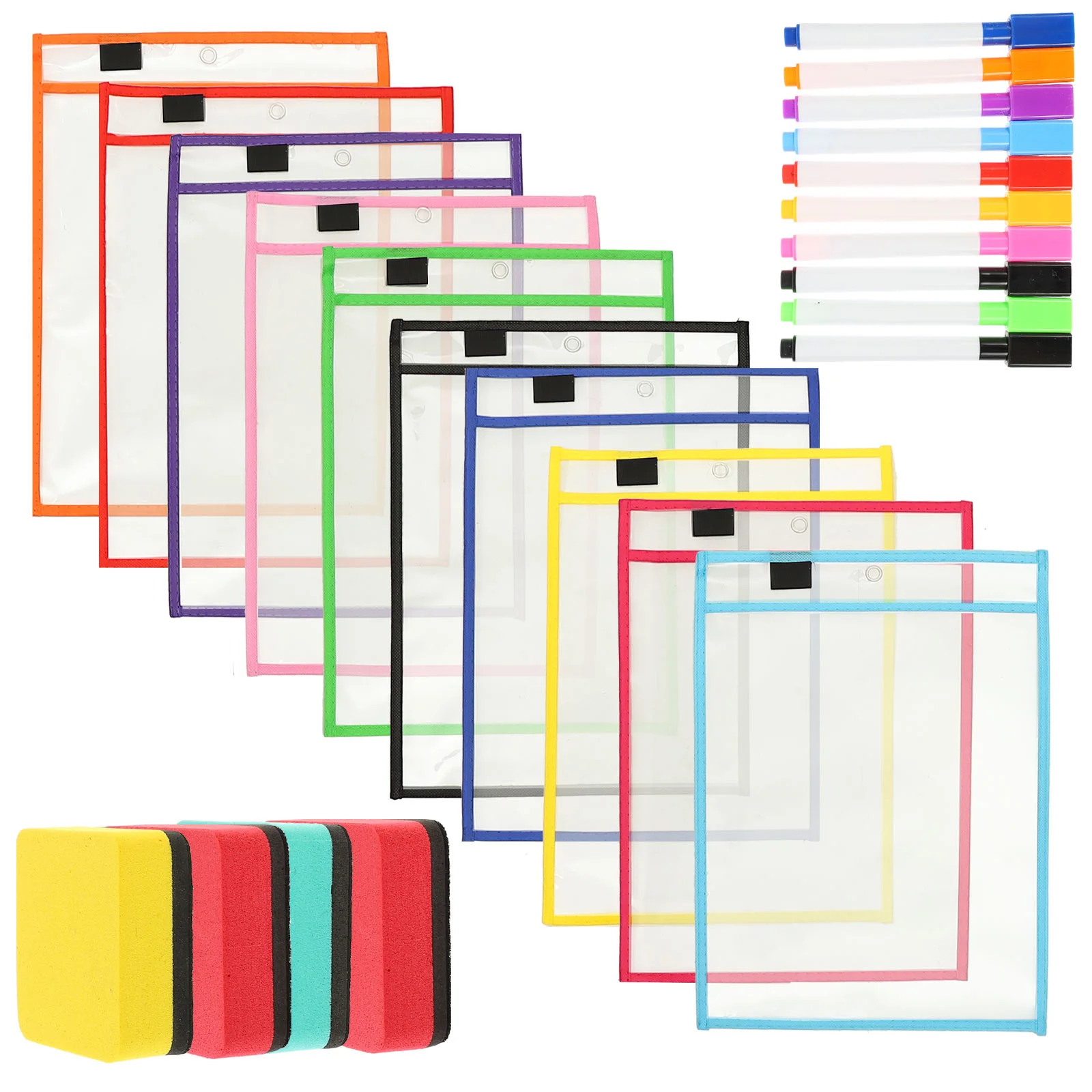 1Set Dry Erase Pocket for Clear PVC File Pocket Waterproof Reusable Writing Sleeve Work Sheet Protector Teacher Must Haves
