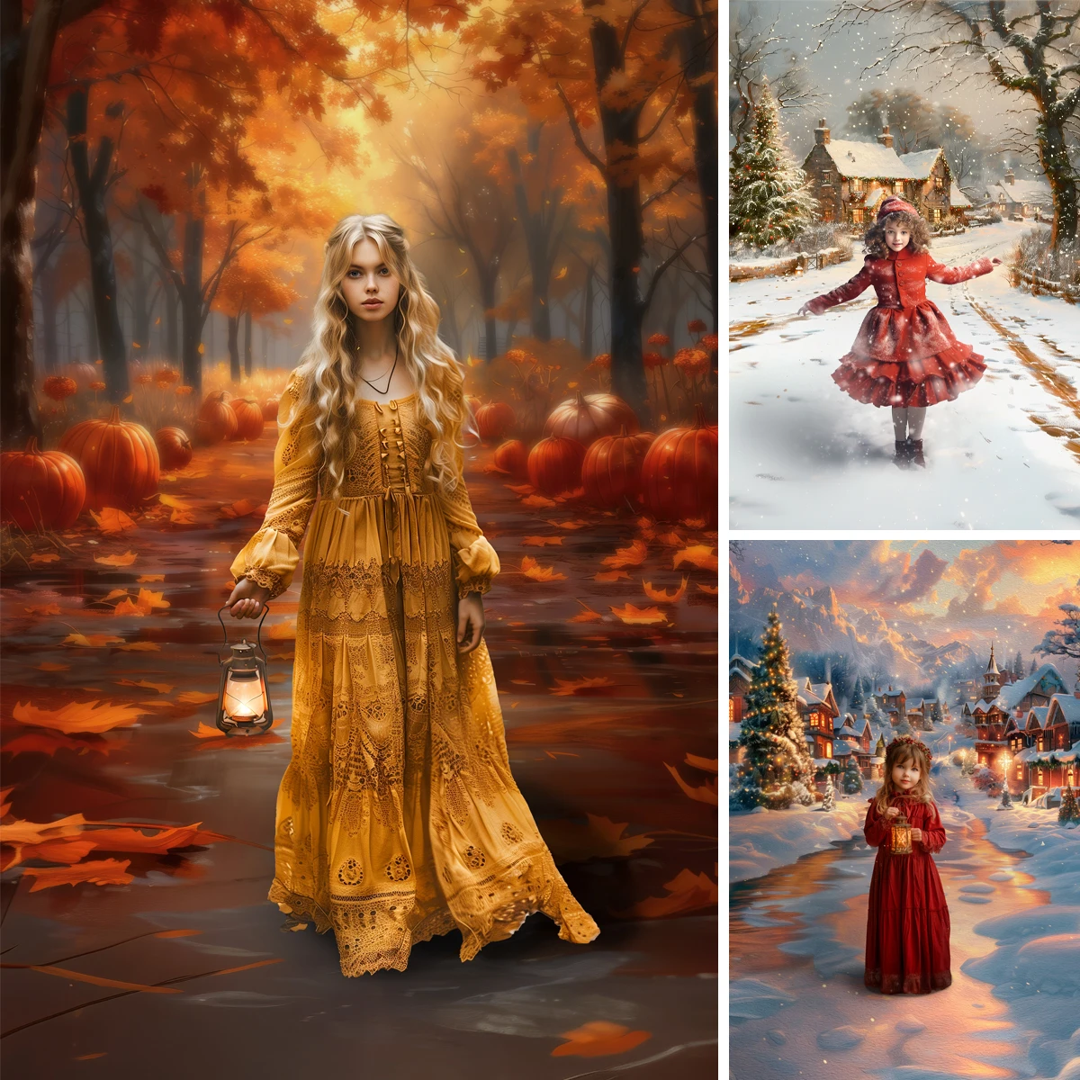 

Autumn Winter Landscape Backgrounds Cake Smash Adult Family Photography Props Child Baby Decors Village Photo Studio Backdrops