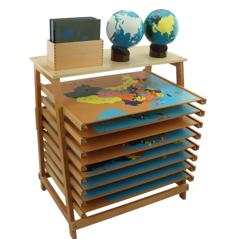 World Maps Puzzle Board With Frame Set Montessori Teaching Toys Educational Children Globe With Box Beech Wood Toy Kids GE005-S3