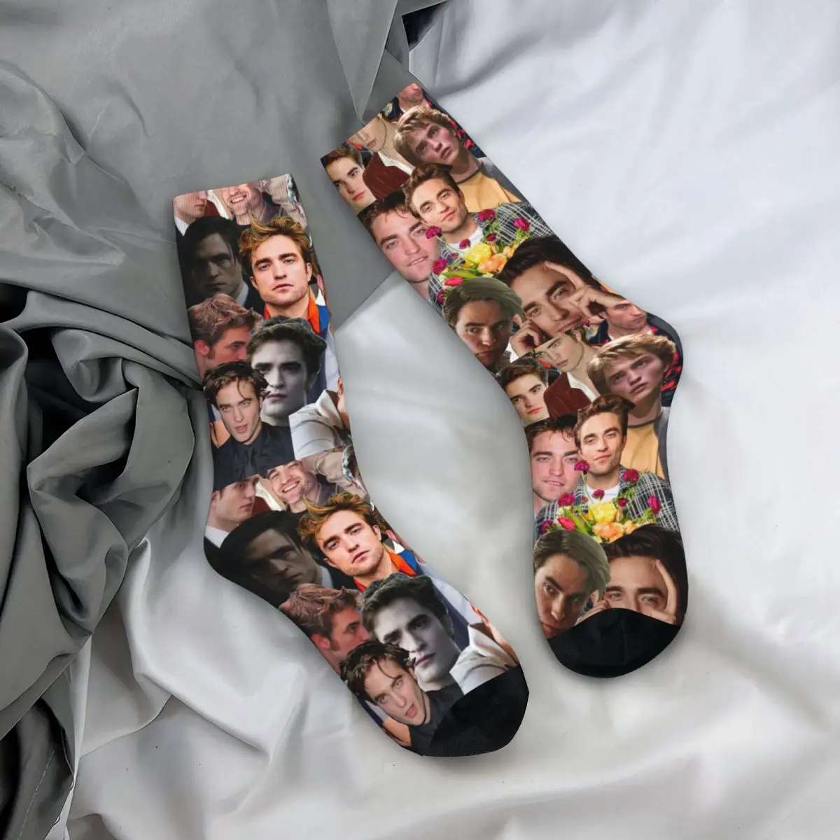 Happy Funny Men\'s Socks Casual Robert Pattinson Collage Sock Polyester Sport Women Socks Spring Summer Autumn Winter