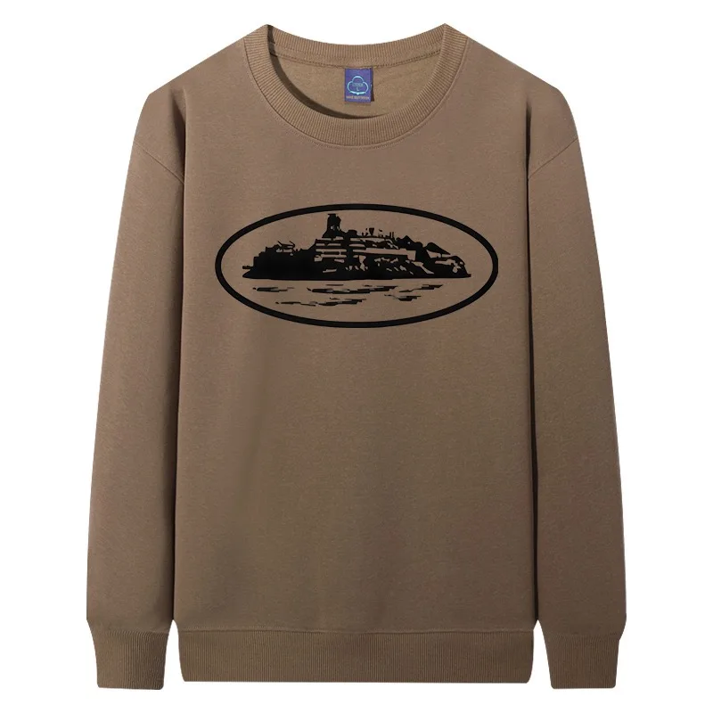 Diabo ilha impressão solta ajuste redondo ne moletom algodão y2k streetwear ex longo sve retro sle facionable confortável