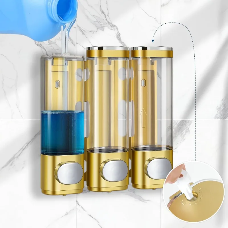 3-in-1 Room ติดผนังห้องน้ําฝักบัวปั๊มDispenserและOrganizer,กันน้ําป้าย-สามารถใช้ (Golden)