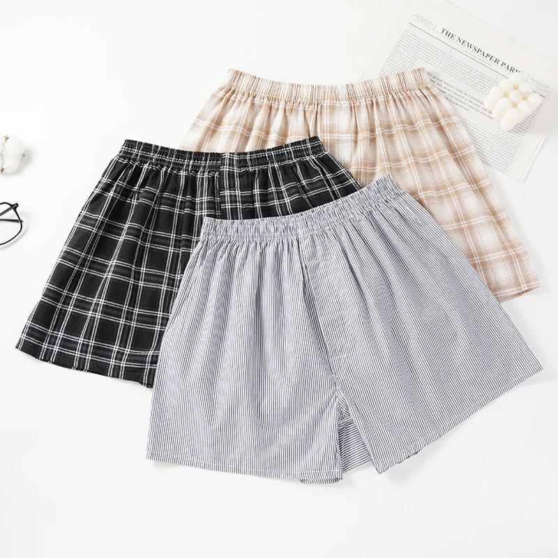 2 Pcs/Lot Plus Size Mens Cotton Sleep Plaid Underpants Underwear Shorts Casual Comfortable Homewear Striped Beach Boxers Panties