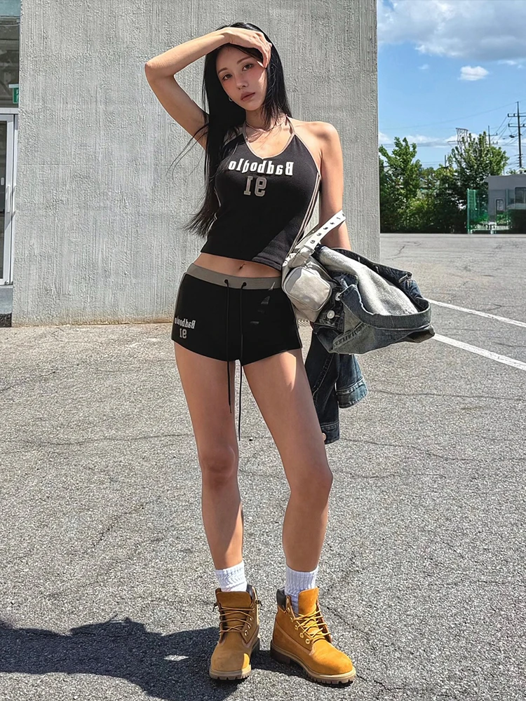 

Nibber Sporty 2-Piece Set Women Halter Skinny Letter Digit Printing Camisole+Bandage Mini Shorts Street Hottie Fashion Suits