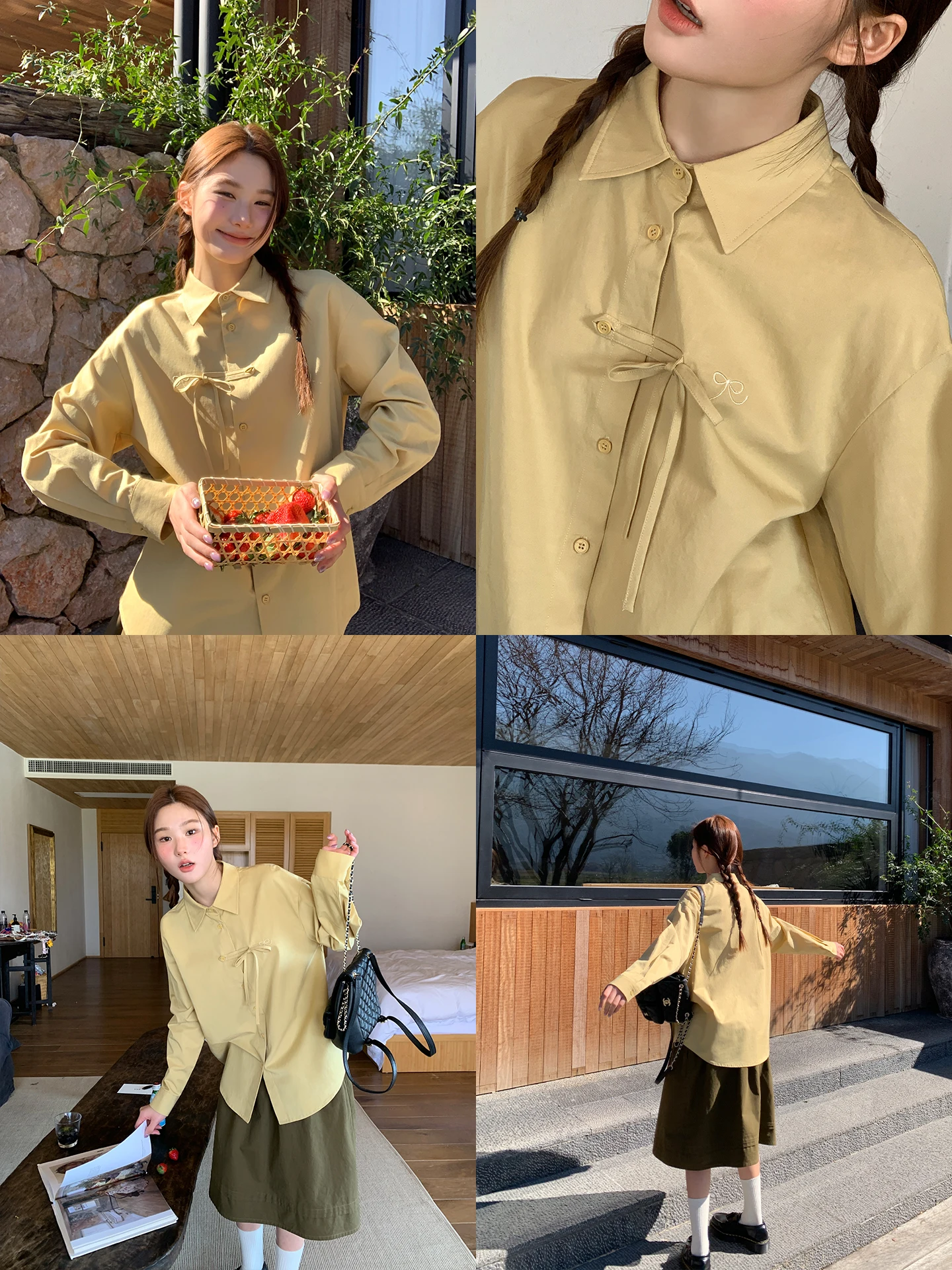 

Girl Sle Knot Decorated Embroidered irt Loose Fit Long Sve Button up Cotton Lenzing Lyocell Blend