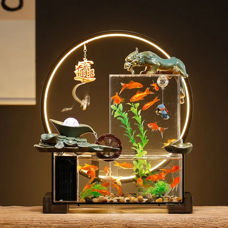 Creative circulation flow small glass gold fish tank water-free office desktop living room landscaping aquarium ornament