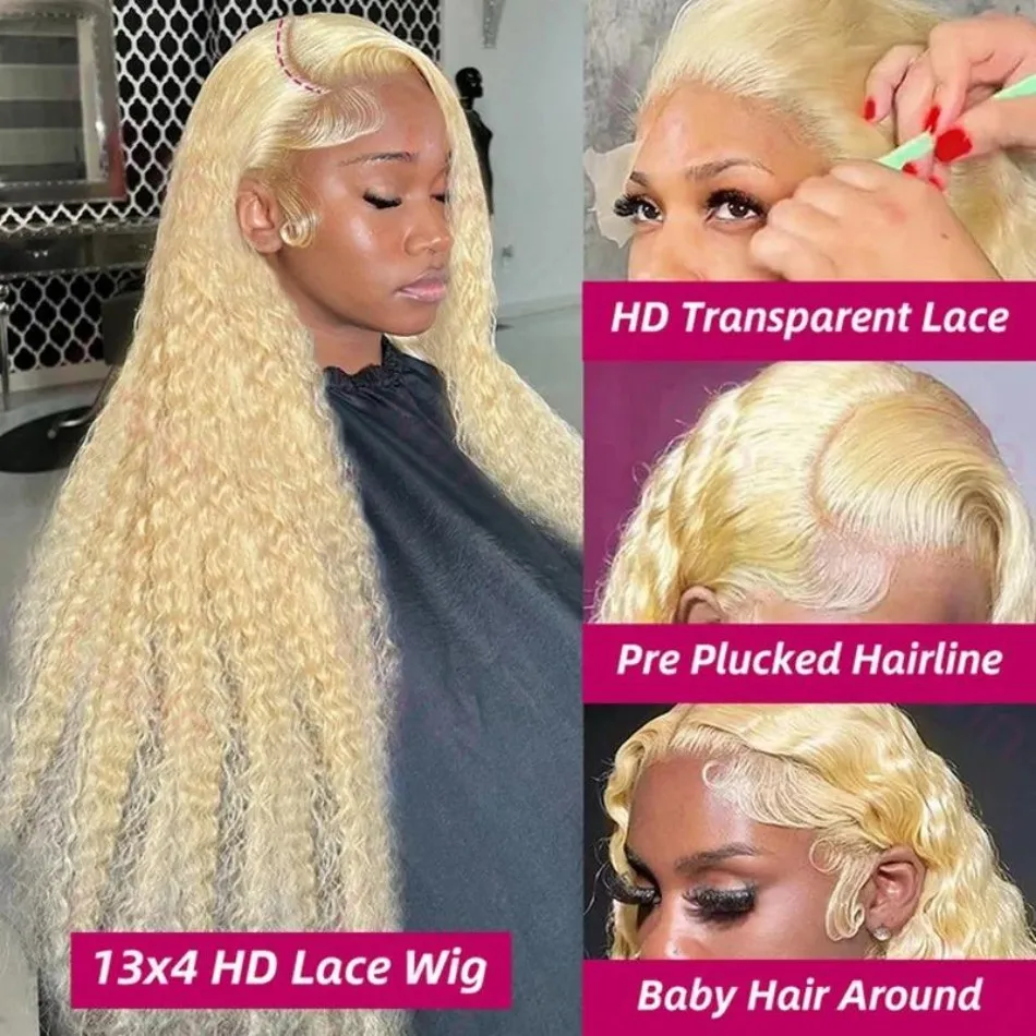 Deep Wave 613 Lace Front Wig Human Hair 13X6 30 32 Inch Blonde Wig Human Hair 220 Density Pre Plucked Lace Frontal Wig For Women image 3